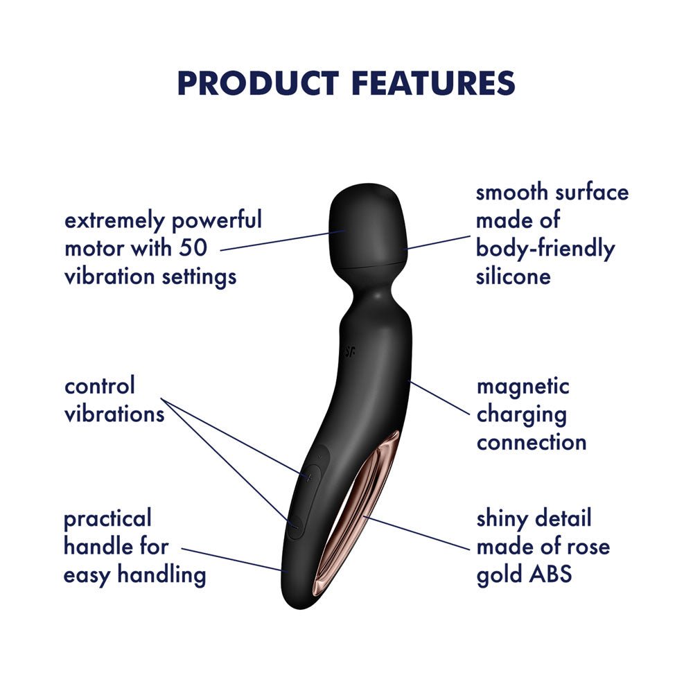Satisfyer Wand - erland - Black - Black/Rose Gold USB Rechargeable Massage Wand – Sex toys NZ by Naughtyhut. Discreet delivery nationwide.