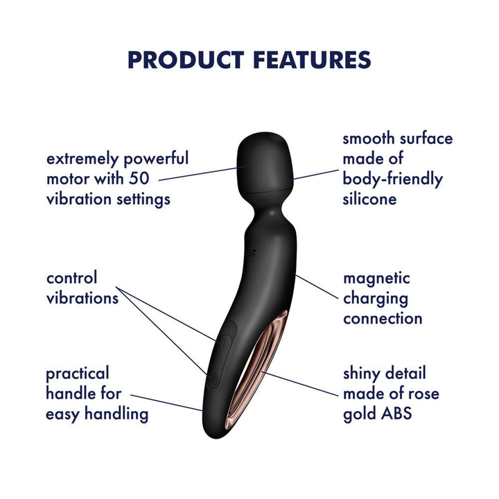 Satisfyer Wand - erland - Black - Black/Rose Gold USB Rechargeable Massage Wand – Sex toys NZ by Naughtyhut. Discreet delivery nationwide.