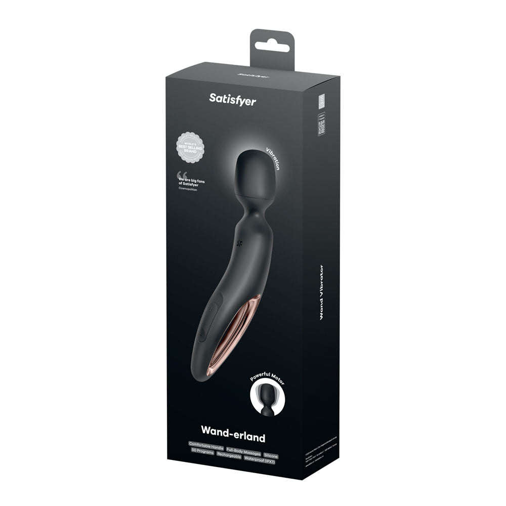 Satisfyer Wand - erland - Black - Black/Rose Gold USB Rechargeable Massage Wand – Sex toys NZ by Naughtyhut. Discreet delivery nationwide.