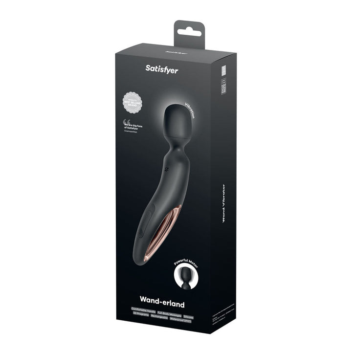Satisfyer Wand - erland - Black - Black/Rose Gold USB Rechargeable Massage Wand – Sex toys NZ by Naughtyhut. Discreet delivery nationwide.