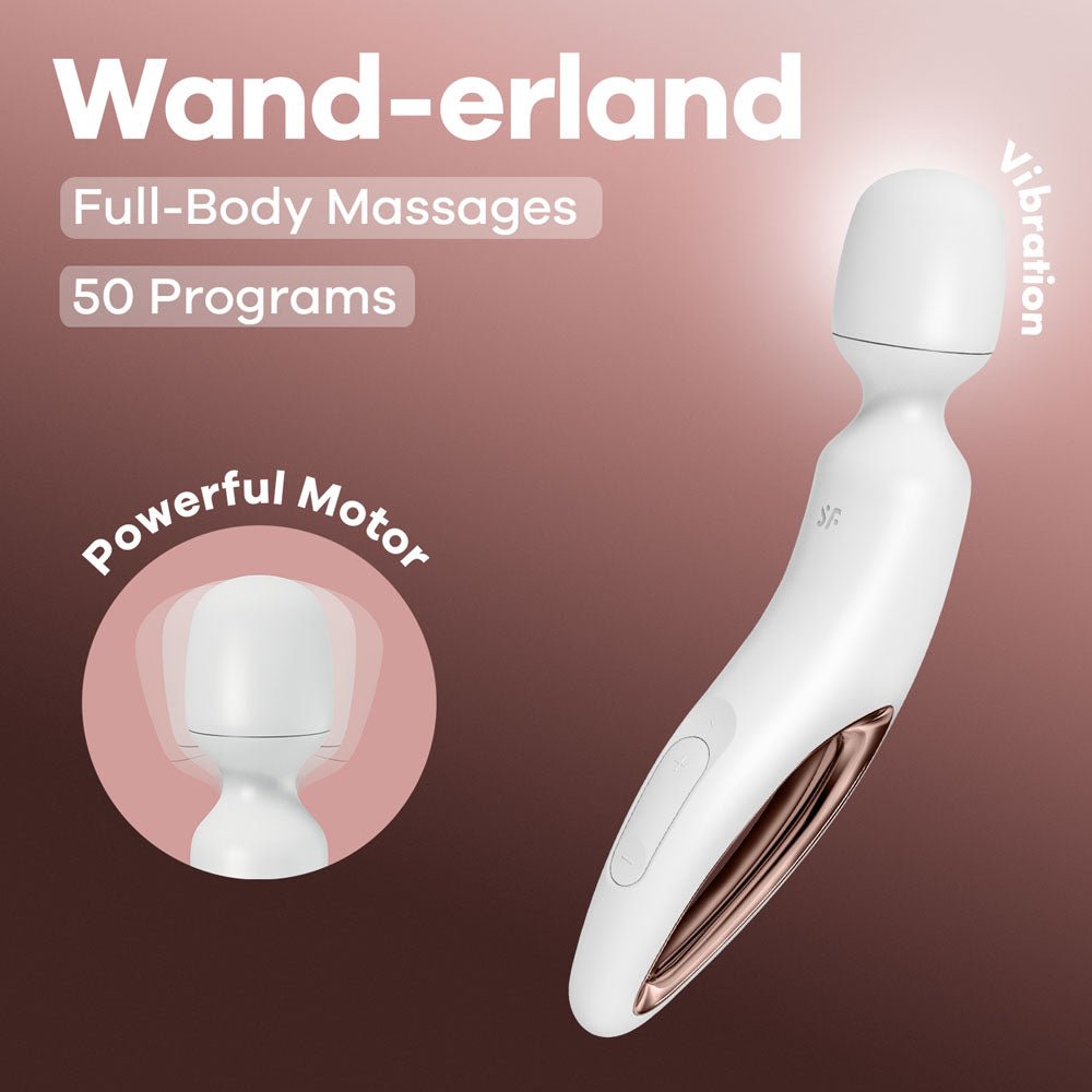 Satisfyer Wand - erland - White - White/Rose Gold USB Rechargeable Massage Wand – Sex toys NZ by Naughtyhut. Discreet delivery nationwide.