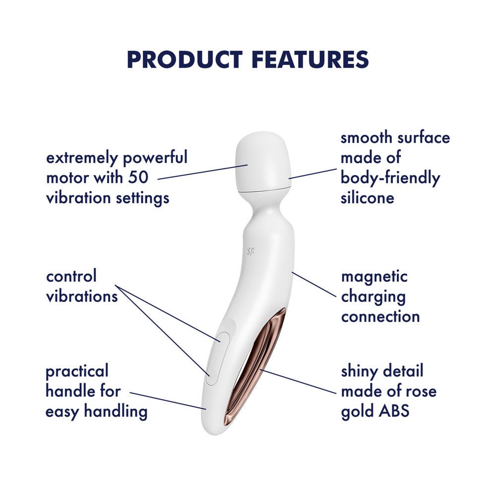 Satisfyer Wand - erland - White - White/Rose Gold USB Rechargeable Massage Wand – Sex toys NZ by Naughtyhut. Discreet delivery nationwide.