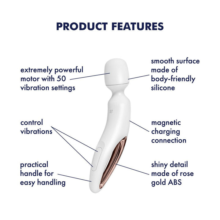 Satisfyer Wand - erland - White - White/Rose Gold USB Rechargeable Massage Wand – Sex toys NZ by Naughtyhut. Discreet delivery nationwide.