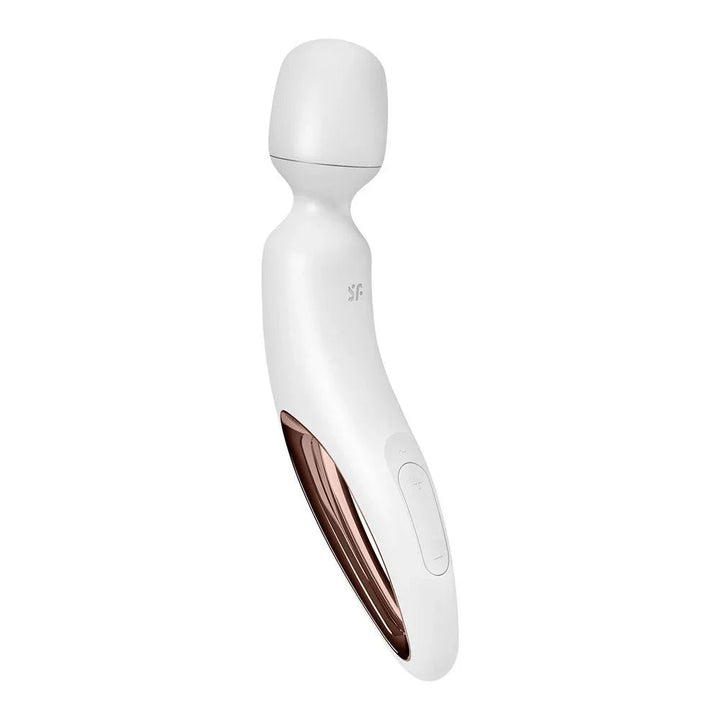 Satisfyer Wand-erland Wand Vibrator Massager in White, angled view