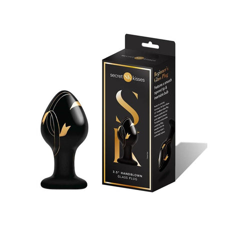 Buy Secret Kisses 3.5'' Handblown Glass Plug - Black 8.9 cm Glass Butt Plug – Naughtyhut NZ sex toys online. Discreet delivery & top brands.