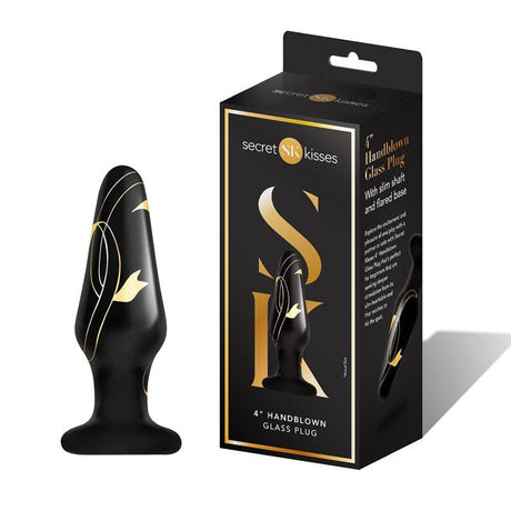 Buy Secret Kisses 4'' Handblow Glass Plug - Black 10.2 cm Glass Butt Plug – Naughtyhut NZ sex toys online. Discreet delivery & top brands.