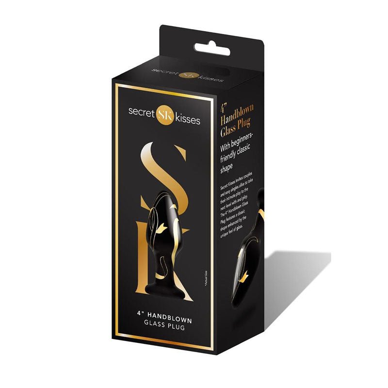 Buy Secret Kisses 4'' Handblown Wide Glass Plug - Black 10.2 cm Glass Butt Plug – Naughtyhut NZ sex toys online. Discreet delivery & top brands.