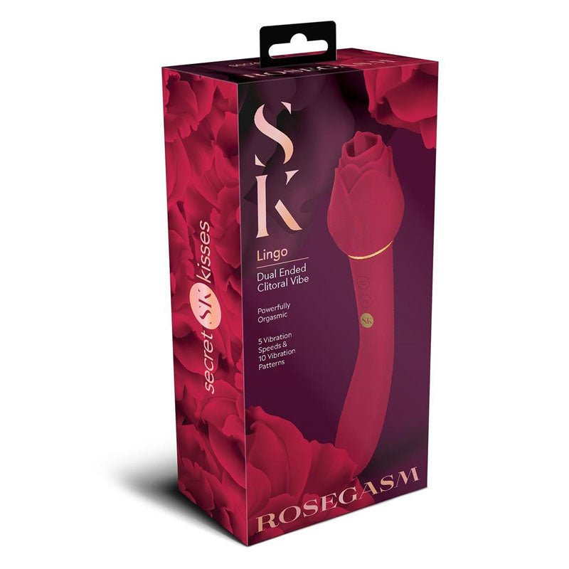 Secret Kisses ROSEGASM LINGO - Rose Red 20.3 cm Dual Vibrator & Flicking Stimulator – Sex toys NZ by Naughtyhut. Discreet delivery nationwide.