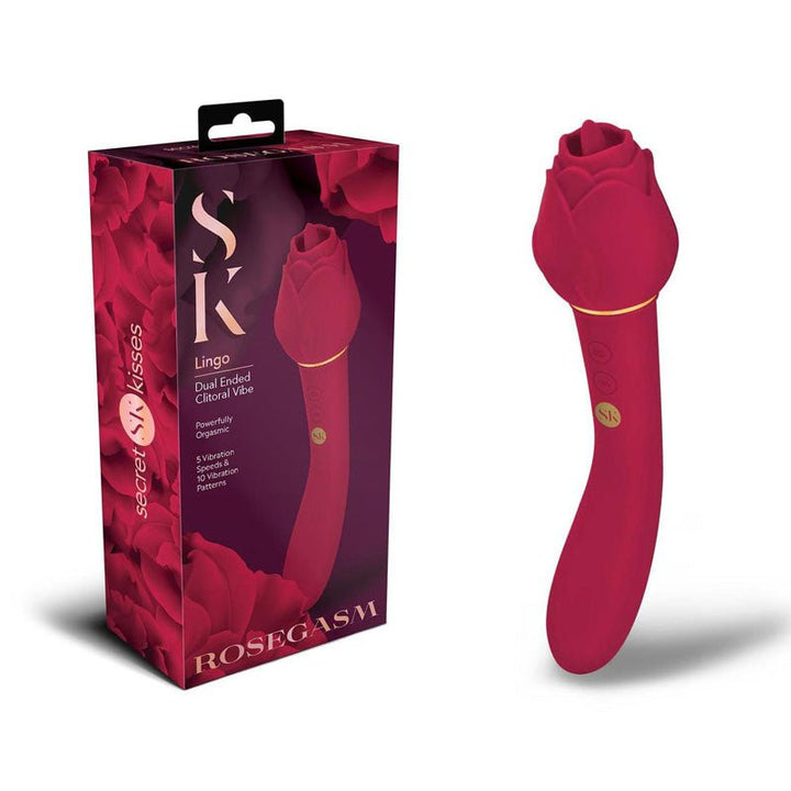 Secret Kisses ROSEGASM LINGO - Rose Red 20.3 cm Dual Vibrator & Flicking Stimulator – Sex toys NZ by Naughtyhut. Discreet delivery nationwide.