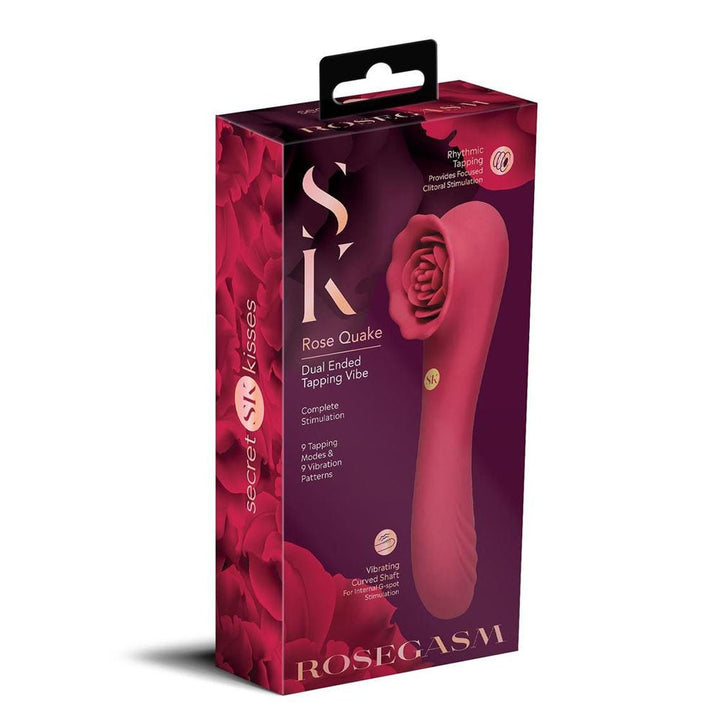 Secret Kisses ROSEGASM ROSE QUAKE - Red 18.8 cm USB Rechargeable Dual Ended Tapping Vibrator – Sex toys NZ by Naughtyhut. Discreet delivery nationwide.