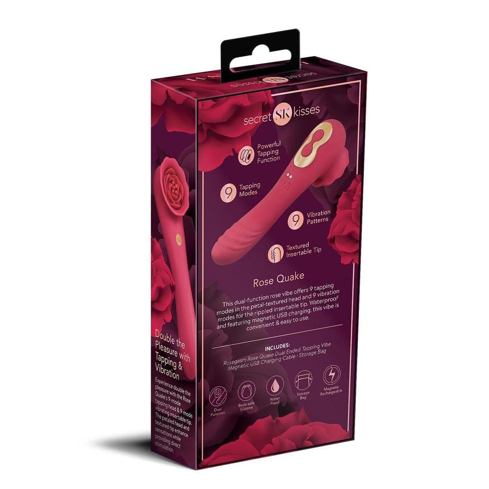 Secret Kisses ROSEGASM ROSE QUAKE - Red 18.8 cm USB Rechargeable Dual Ended Tapping Vibrator – Sex toys NZ by Naughtyhut. Discreet delivery nationwide.