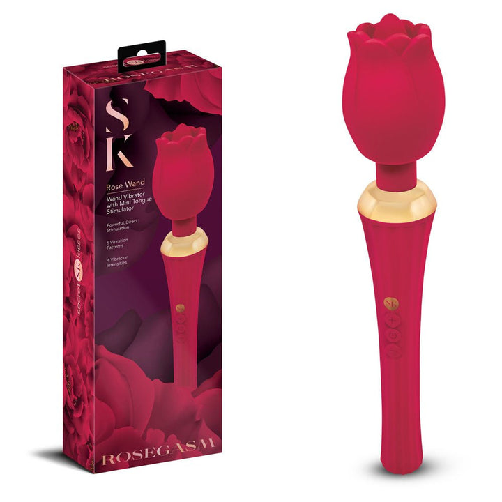 Secret Kisses Rosegasm Rose Wand - Rose Red 30.5 cm USB Rechargeable Massager Wand – Sex toys NZ by Naughtyhut. Discreet delivery nationwide.