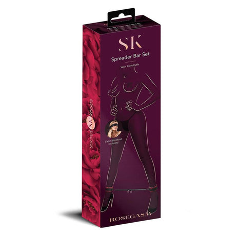Buy Secret Kisses ROSEGASM SPREADER BAR SET - Black Metal Spreader Bar with Ankle Cuffs – Naughtyhut NZ sex toys online. Discreet delivery & top brands.