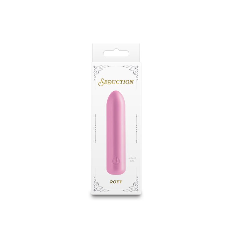 Buy Seduction - Roxy - Metallic Pink - Metallic Pink 9 cm USB Rechargeable Vibrating Bullet – Naughtyhut NZ sex toys online. Discreet delivery & top brands.