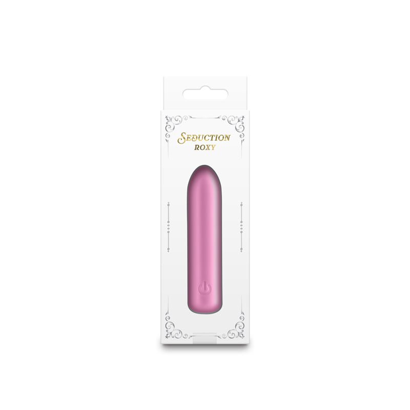 Buy Seduction - Roxy - Metallic Pink - Metallic Pink 9 cm USB Rechargeable Vibrating Bullet – Naughtyhut NZ sex toys online. Discreet delivery & top brands.