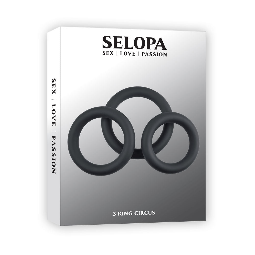 Buy Selopa 3 RING CIRCUS - Black Cock Rings - Set of 3 Sizes – Naughtyhut NZ sex toys online. Discreet delivery & top brands.