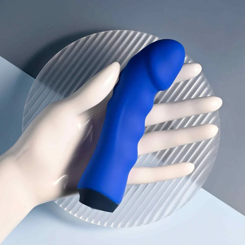 Blue Banger resting across a white mannequin hand