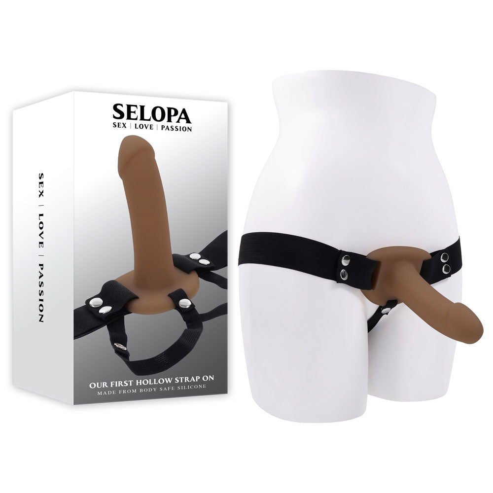 Selopa OUR FIRST HOLLOW STRAP ON DARK - Brown 16.3 cm Hollow Strap - On – Sex toys NZ by Naughtyhut. Discreet delivery nationwide.