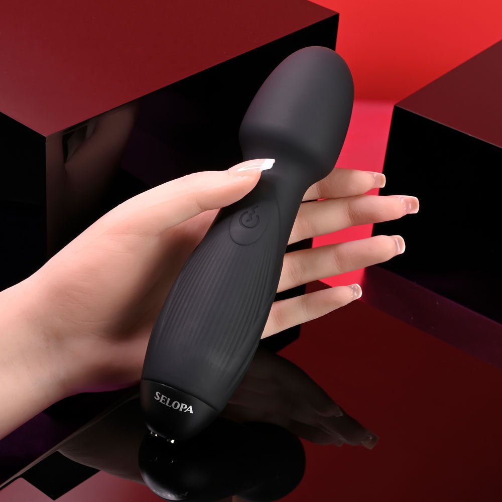 Selopa POWER TRIP - Black 18.8 cm USB Rechargeable Massage Wand – Sex toys NZ by Naughtyhut. Discreet delivery nationwide.