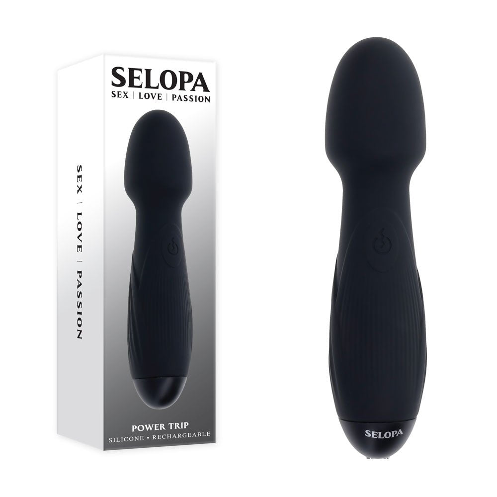 Selopa POWER TRIP - Black 18.8 cm USB Rechargeable Massage Wand – Sex toys NZ by Naughtyhut. Discreet delivery nationwide.