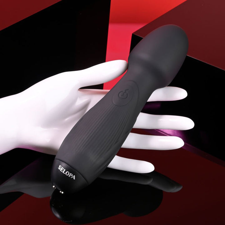 Selopa POWER TRIP - Black 18.8 cm USB Rechargeable Massage Wand – Sex toys NZ by Naughtyhut. Discreet delivery nationwide.