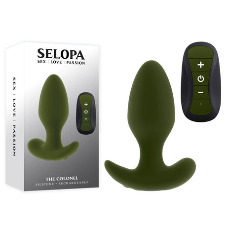 Buy Selopa THE COLONEL - Green 10.1 cm USB Rechargeable Vibrating Butt Plug with Wireless Remote – Naughtyhut NZ sex toys online. Discreet delivery & top brands.