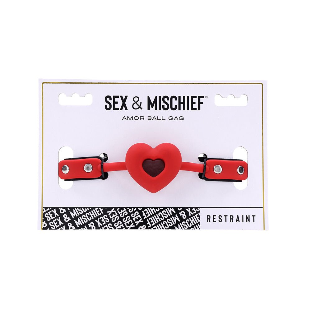 Buy Sex & Mischief Amor Ball Gag - Red/Black Mouth Restraint – Naughtyhut NZ sex toys online. Discreet delivery & top brands.
