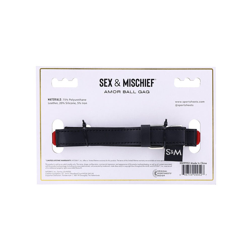 Buy Sex & Mischief Amor Ball Gag - Red/Black Mouth Restraint – Naughtyhut NZ sex toys online. Discreet delivery & top brands.
