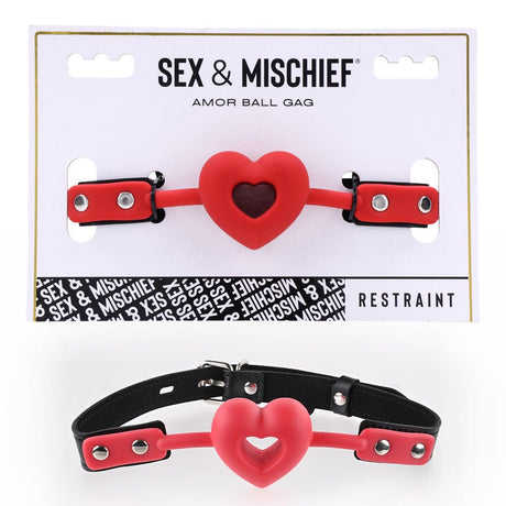 Buy Sex & Mischief Amor Ball Gag - Red/Black Mouth Restraint – Naughtyhut NZ sex toys online. Discreet delivery & top brands.