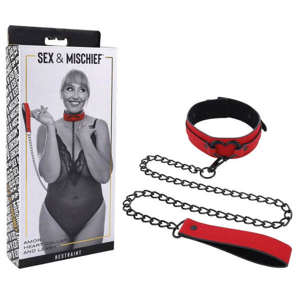 Sex & Mischief Amor Collar and Leash - Red Restraint – Sex toys NZ by Naughtyhut. Discreet delivery nationwide.