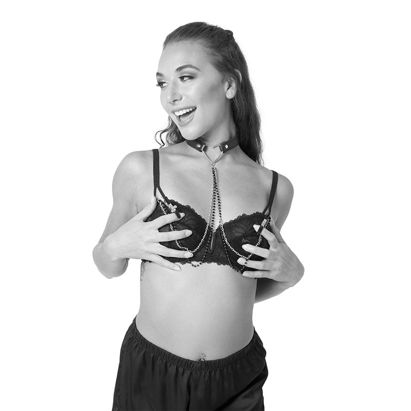 Buy Sex & Mischief Amor Collar with Nipple Clamps - Metal Restraints – Naughtyhut NZ sex toys online. Discreet delivery & top brands.