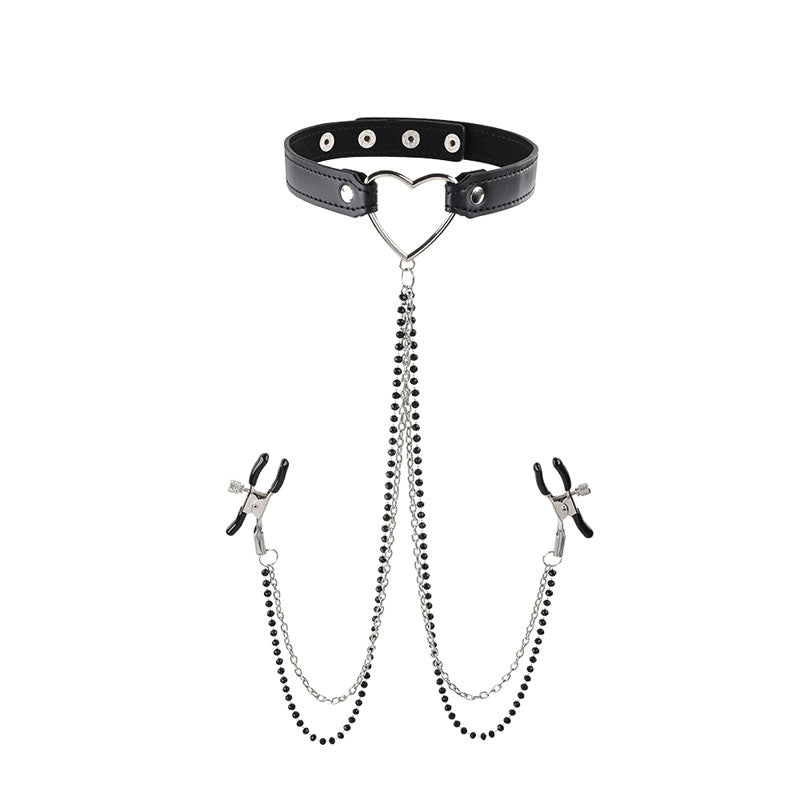Buy Sex & Mischief Amor Collar with Nipple Clamps - Metal Restraints – Naughtyhut NZ sex toys online. Discreet delivery & top brands.