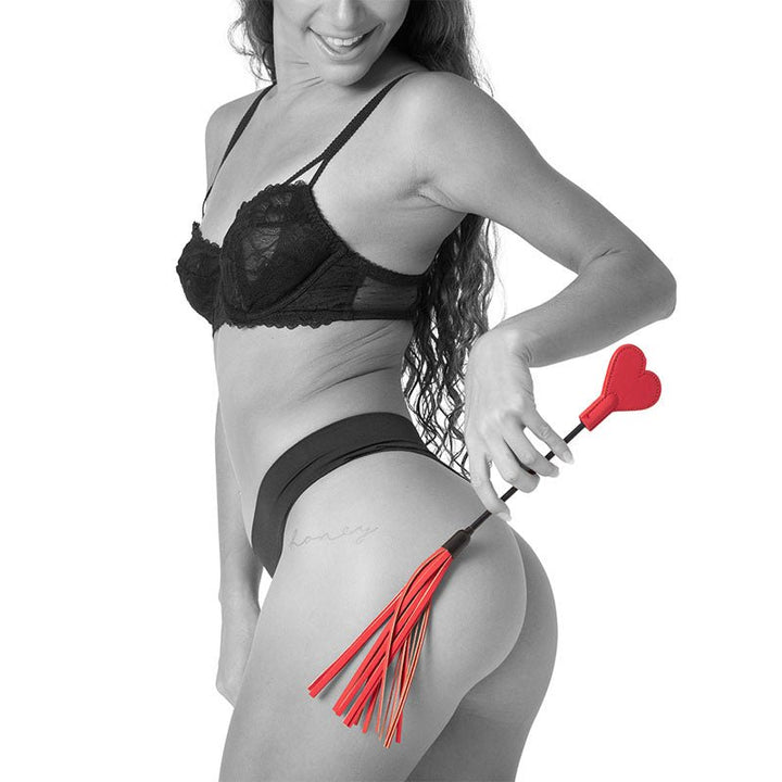 Sex & Mischief Amor Crop - Red/Black Heart Crop – Sex toys NZ by Naughtyhut. Discreet delivery nationwide.