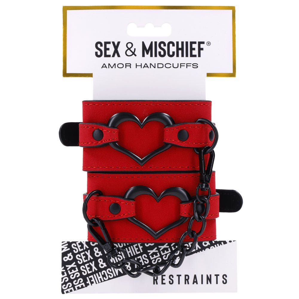 Sex & Mischief Amor Handcuffs - Red Restraints – Sex toys NZ by Naughtyhut. Discreet delivery nationwide.