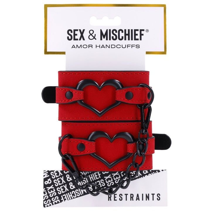 Sex & Mischief Amor Handcuffs - Red Restraints – Sex toys NZ by Naughtyhut. Discreet delivery nationwide.