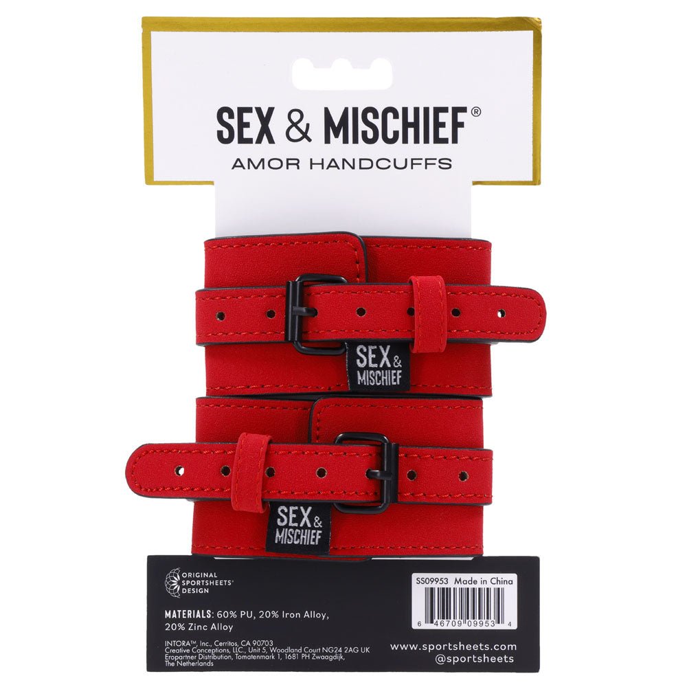 Sex & Mischief Amor Handcuffs - Red Restraints – Sex toys NZ by Naughtyhut. Discreet delivery nationwide.