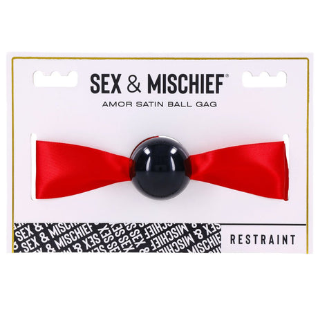 Buy Sex & Mischief Amor Satin Ball Gag - Red/Black Mouth Restraint – Naughtyhut NZ sex toys online. Discreet delivery & top brands.