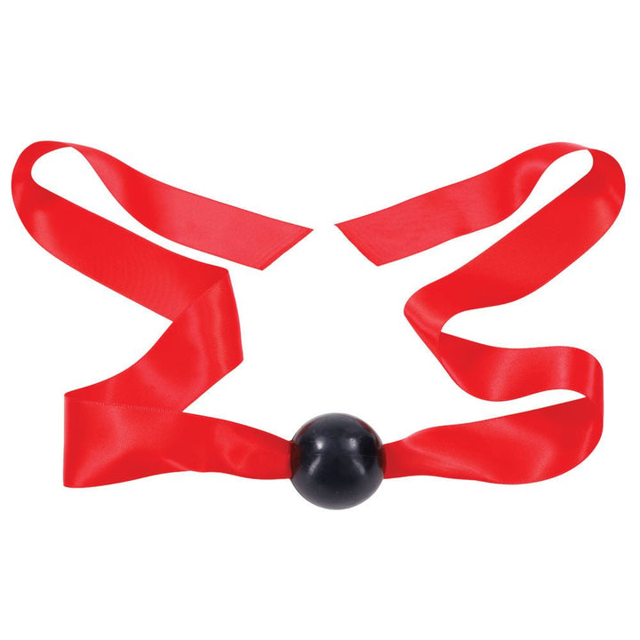 Sex & Mischief Amor Satin Ball Gag - Red/Black Mouth Restraint – Sex toys NZ by Naughtyhut. Discreet delivery nationwide.