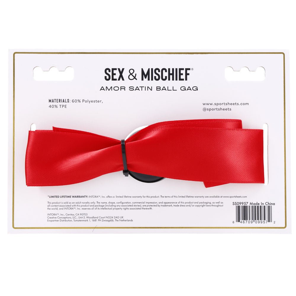 Buy Sex & Mischief Amor Satin Ball Gag - Red/Black Mouth Restraint – Naughtyhut NZ sex toys online. Discreet delivery & top brands.