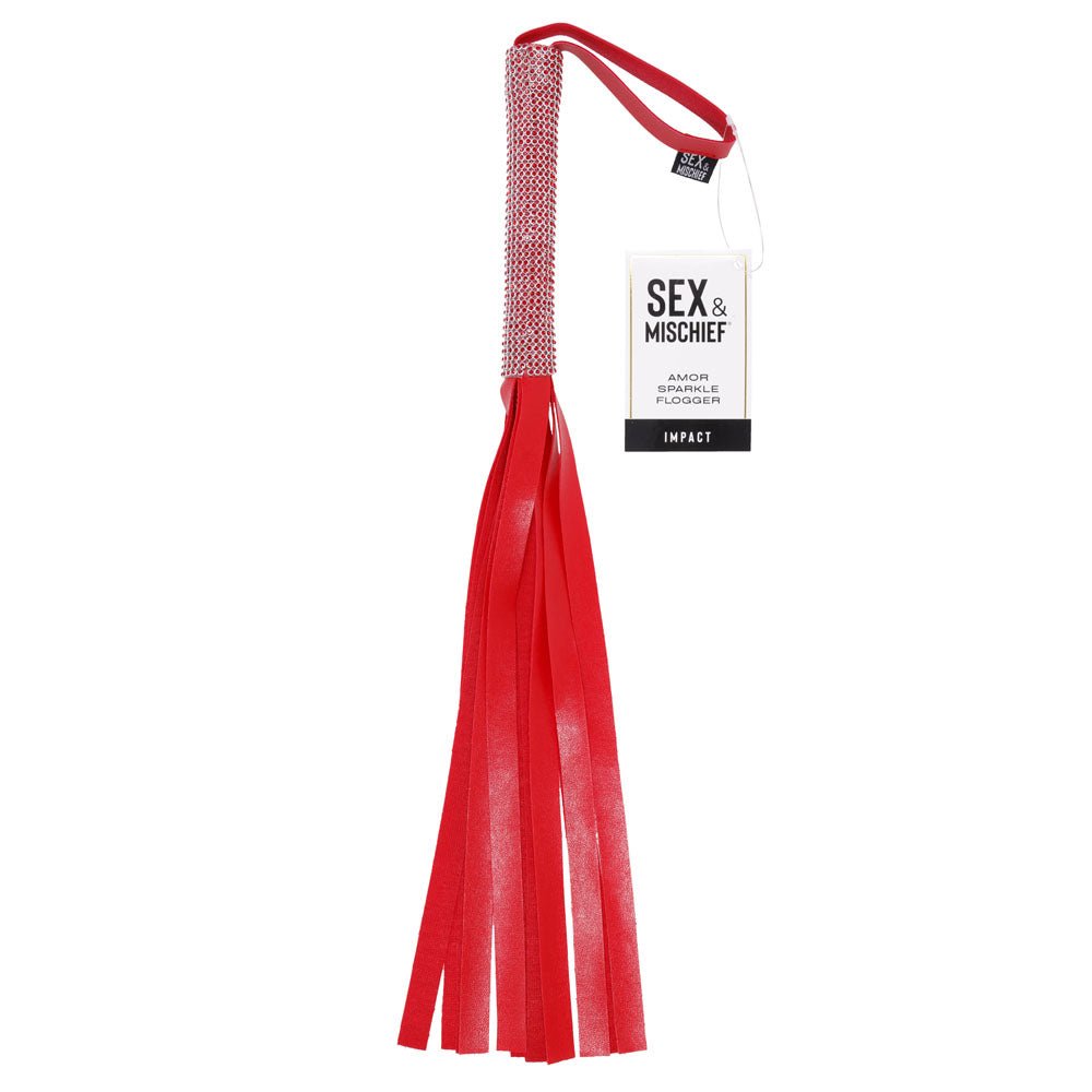 Sex & Mischief Amor Sparkle Flogger - Red 33 cm Flogger Whip – Sex toys NZ by Naughtyhut. Discreet delivery nationwide.