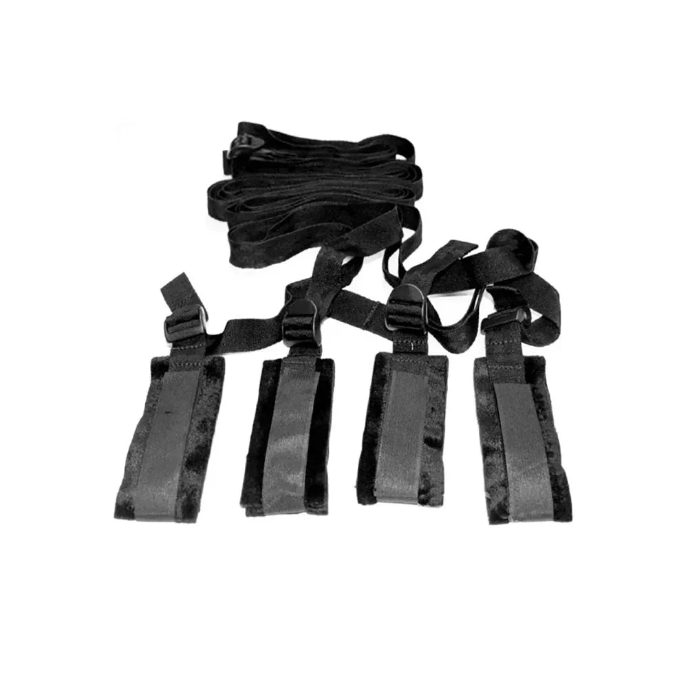 The under-bed straps bundled together showing the four soft cuffs