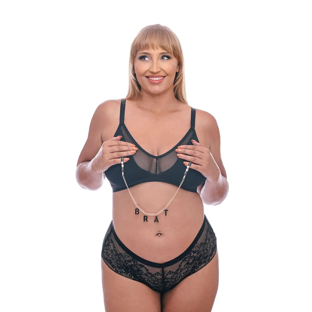 Sex & Mischief Brat Charmed Nipple Clamps - Rose Gold Nipple Clamps with 45 cm Chain – Sex toys NZ by Naughtyhut. Discreet delivery nationwide.