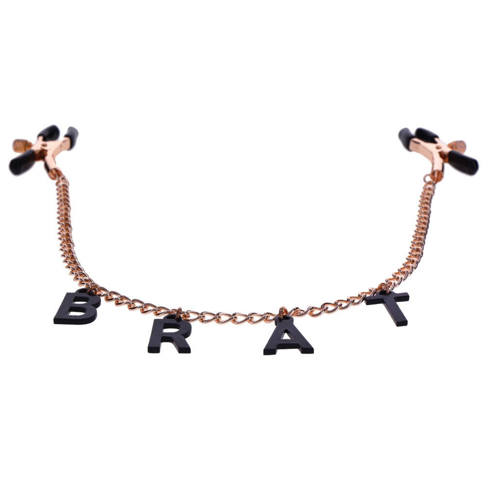 Buy Sex & Mischief Brat Charmed Nipple Clamps - Rose Gold Nipple Clamps with 45 cm Chain – Naughtyhut NZ sex toys online. Discreet delivery & top brands.