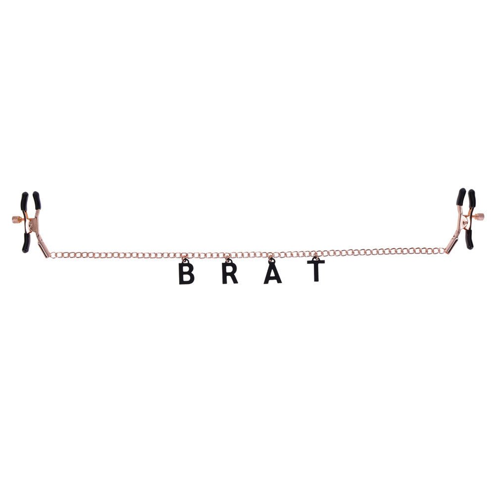 Buy Sex & Mischief Brat Charmed Nipple Clamps - Rose Gold Nipple Clamps with 45 cm Chain – Naughtyhut NZ sex toys online. Discreet delivery & top brands.