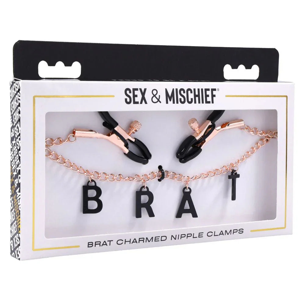 Sex & Mischief Brat Charmed Nipple Clamps - Rose Gold Nipple Clamps with 45 cm Chain – Sex toys NZ by Naughtyhut. Discreet delivery nationwide.