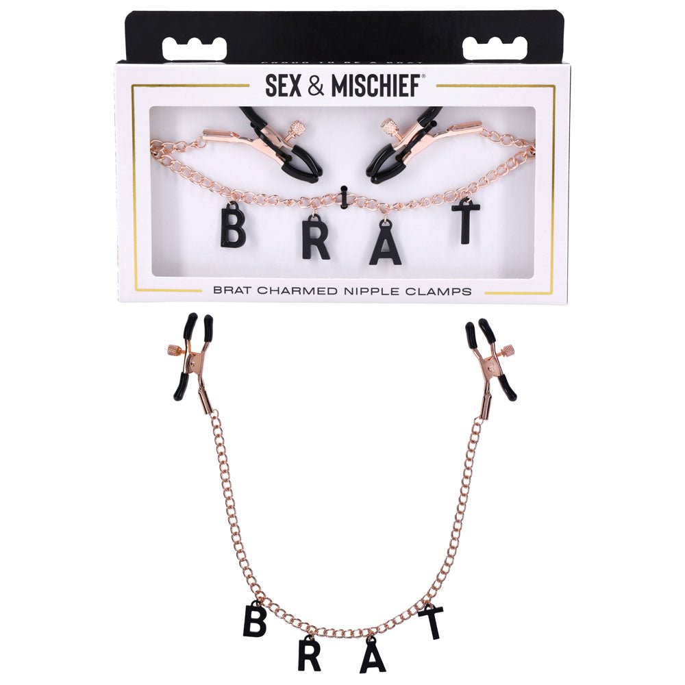 Sex & Mischief Brat Charmed Nipple Clamps - Rose Gold Nipple Clamps with 45 cm Chain – Sex toys NZ by Naughtyhut. Discreet delivery nationwide.
