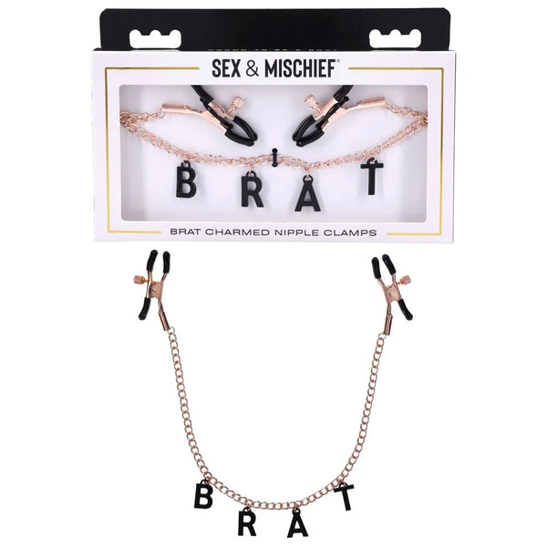 Sex & Mischief Brat Charmed Nipple Clamps - Rose Gold Nipple Clamps with 45 cm Chain – Sex toys NZ by Naughtyhut. Discreet delivery nationwide.