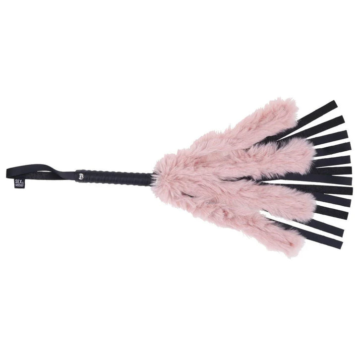 Sex & Mischief Brat Faux Fur Flogger - Black 50 cm Whip with Pink Faux Feather – Sex toys NZ by Naughtyhut. Discreet delivery nationwide.