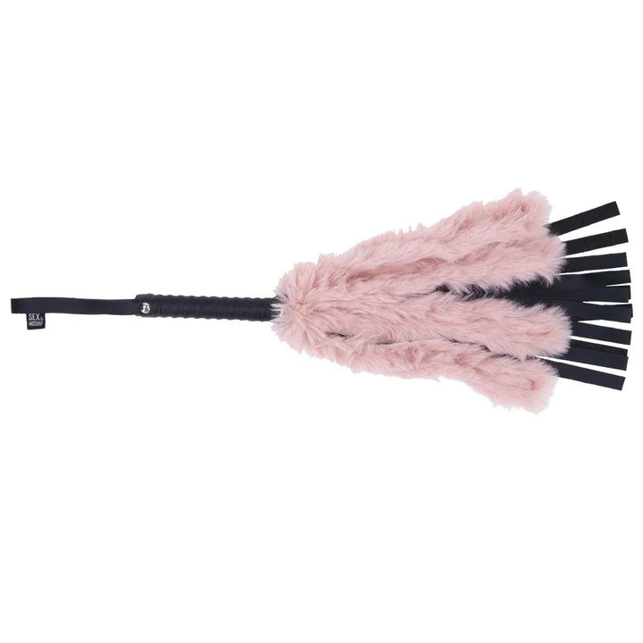 Sex & Mischief Brat Faux Fur Flogger - Black 50 cm Whip with Pink Faux Feather – Sex toys NZ by Naughtyhut. Discreet delivery nationwide.