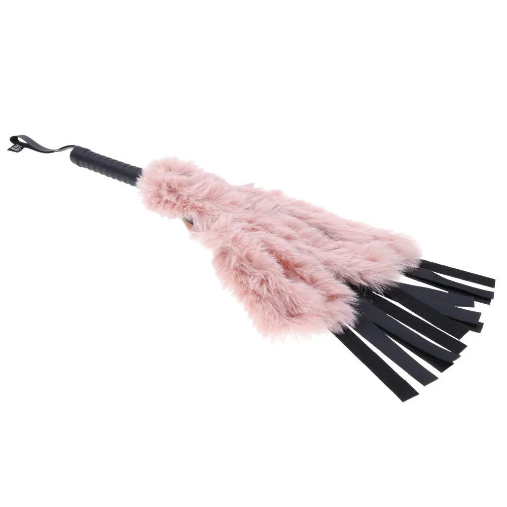 Sex & Mischief Brat Faux Fur Flogger - Black 50 cm Whip with Pink Faux Feather – Sex toys NZ by Naughtyhut. Discreet delivery nationwide.